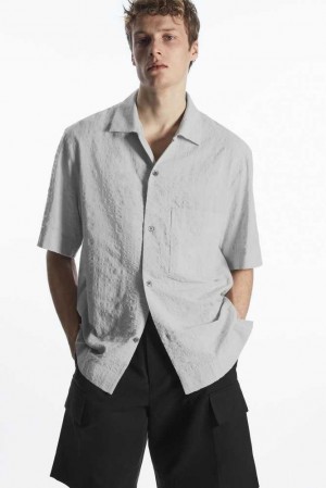 Men's COS Camp-Collar Seersucker Shirt Shirts | 542906UML