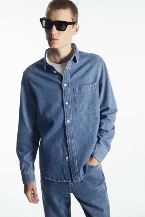 Men's COS Cotton And Linen-Blend Denim Shirt Shirts | 946320PIR