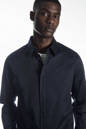 Men's COS Pleated-Placket Dress Shirt - Regular Shirts | 246507ZWP