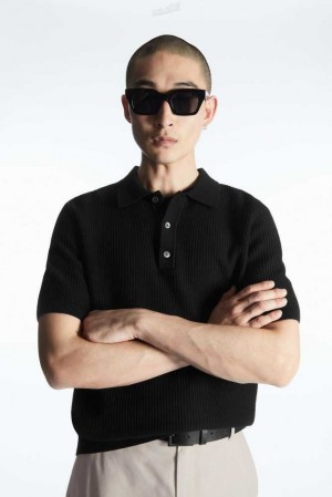 Men's COS Textured Knitted Polo Shirt Sweaters & Cardigans | 524189XON