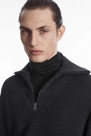 Men's COS Wool And Cotton-Blend Half-Zip Sweater Sweaters & Cardigans | 638071KAU