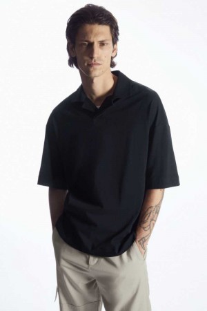 Navy Men's COS Oversized Open-Collar Polo Shirts | 591243CSF