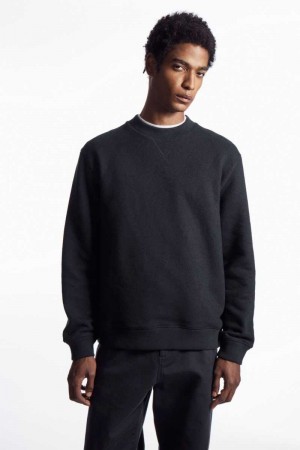 Navy Men's COS Textured-Jersey Sweatshirts | 470853IWG