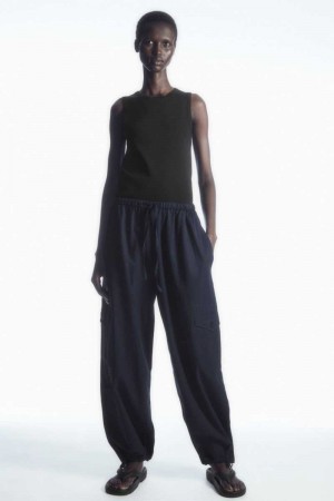 Navy Women's COS Lightweight Drawstring Cargo Pants | 496850VTO