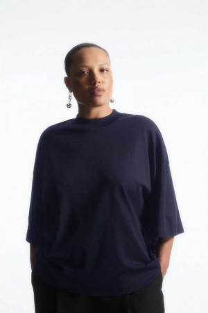 Navy Women's COS The Full Volume T-Shirt | 708569KQR