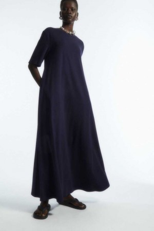 Navy Women's COS Voluminous Maxi T-Shirt Dress | 521390CHW