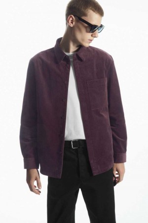 Purple Men's COS Utility-Style Corduroy Overshirt Shirts | 360852EHC