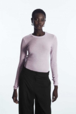 Purple Women's COS Crew-Neck Merino Wool Top Sweaters | 560293VBW