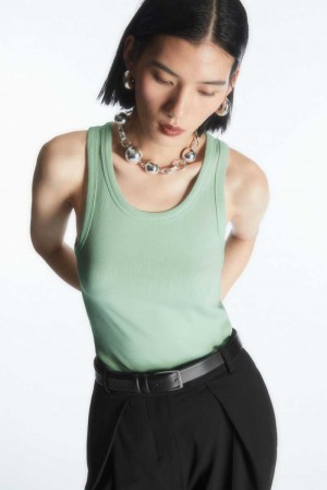 Turquoise Green Women's COS Ribbed Tank Top | 759430XBU