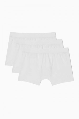 White Men's COS 3-Pack Long Boxer Briefs | 675380FKU