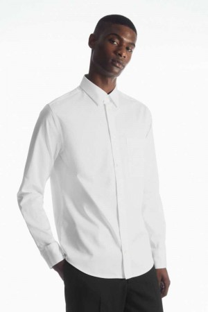 White Men's COS Patch-Pocket Regular Shirts | 827013OCY