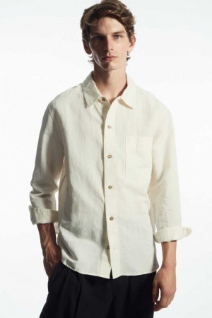 White Men's COS Textured Linen-Blend Shirts | 520647YHN