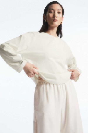 White Women's COS Boxy Long-Sleeved T-Shirt | 819503OWR