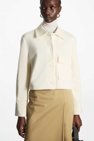 White Women's COS Cropped Twill Jackets | 065497WYZ