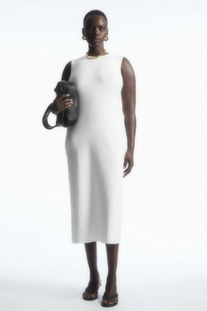 White Women's COS Knitted Midi Dress | 094258SHF