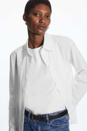 White Women's COS Minimal Concealed-Placket Shirts | 673081CGJ