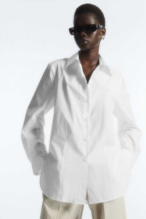 White Women's COS Oversized Cotton-Blend Shirts | 347109HWL