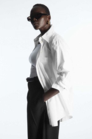 White Women's COS Oversized Long-Sleeve Shirts | 701849CTF