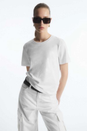 White Women's COS Regular Fit T-Shirt | 304182PVF