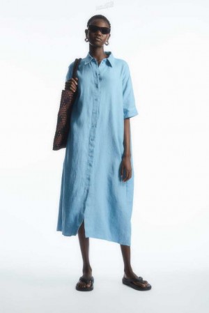 Women's COS Belted Linen Shirt Dress Dress | 049256YGQ