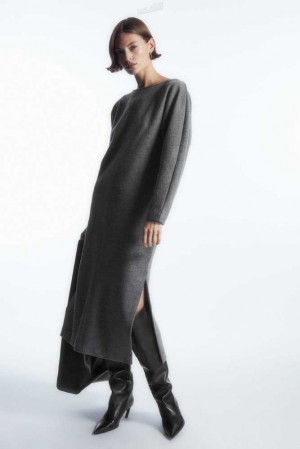 Women's COS Boiled-Wool Long-Sleeved Maxi Dress Dress | 920154UXR