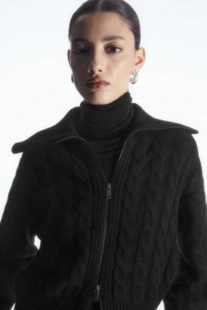 Women's COS Cable-Knit Wool Zip-Up Jacket Sweaters & Cardigans | 201785PQA