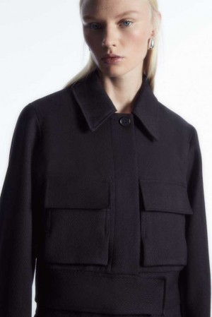 Women's COS Cropped Herringbone Wool Utility Jackets | 237854XIC