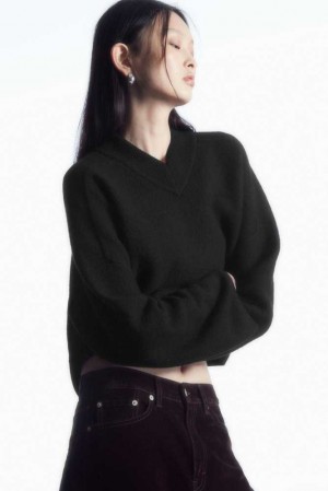 Women's COS Cropped V-Neck Wool Sweater Sweaters & Cardigans | 942167WBM