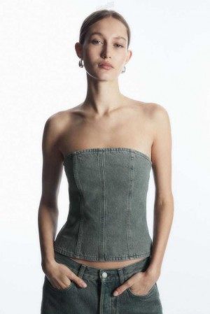 Women's COS Denim Bustier Tops | 793120RBP