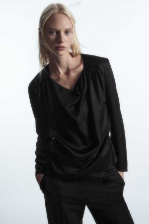 Women's COS Draped Cowl-Neck Satin Top Tops | 735421KBZ