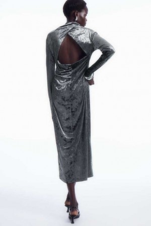 Women's COS Open-Back Velvet Midi Dress Dress | 208736OAB