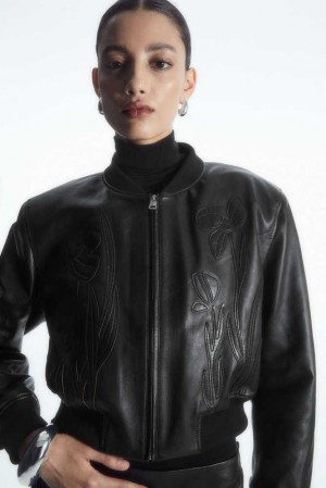 Women's COS Oversized AppliquéD Leather Bomber Jackets | 946537COZ