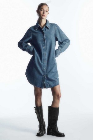 Women's COS Oversized Denim Mini Shirt Dress Dress | 750834GLH