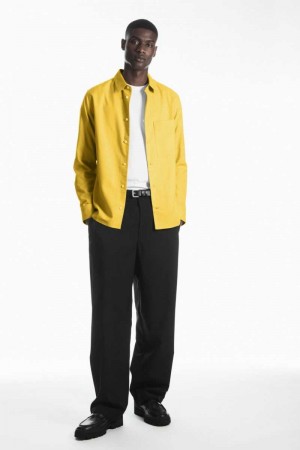 Yellow Men's COS Brushed-Cotton Shirts | 964285ZDY