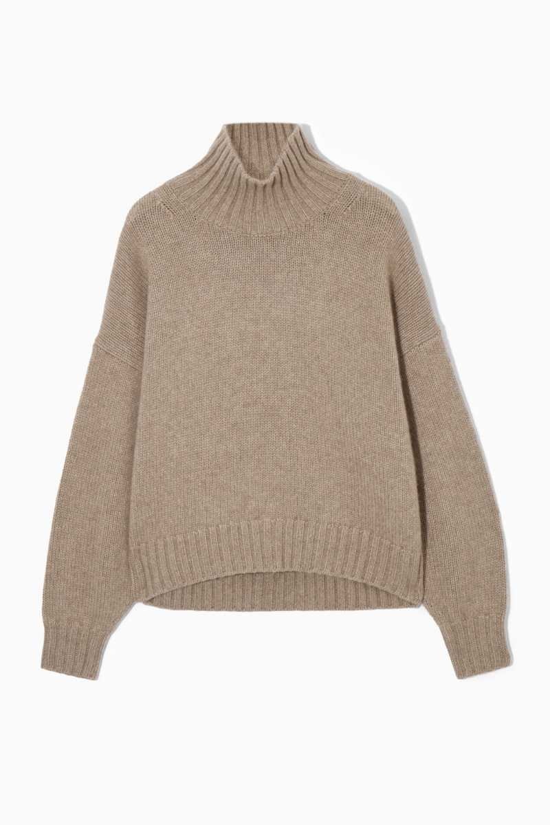 Beige Women\'s COS Chunky Pure Cashmere Turtleneck Sweaters | 142385ZOY