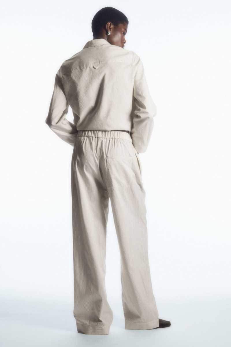 Beige / Grey Women's COS Striped Silk Pajama Pants | 296374XSV