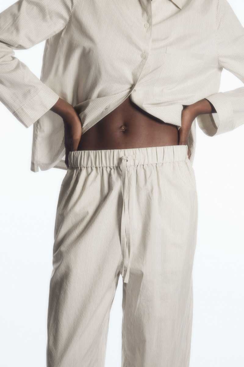 Beige / Grey Women's COS Striped Silk Pajama Pants | 296374XSV