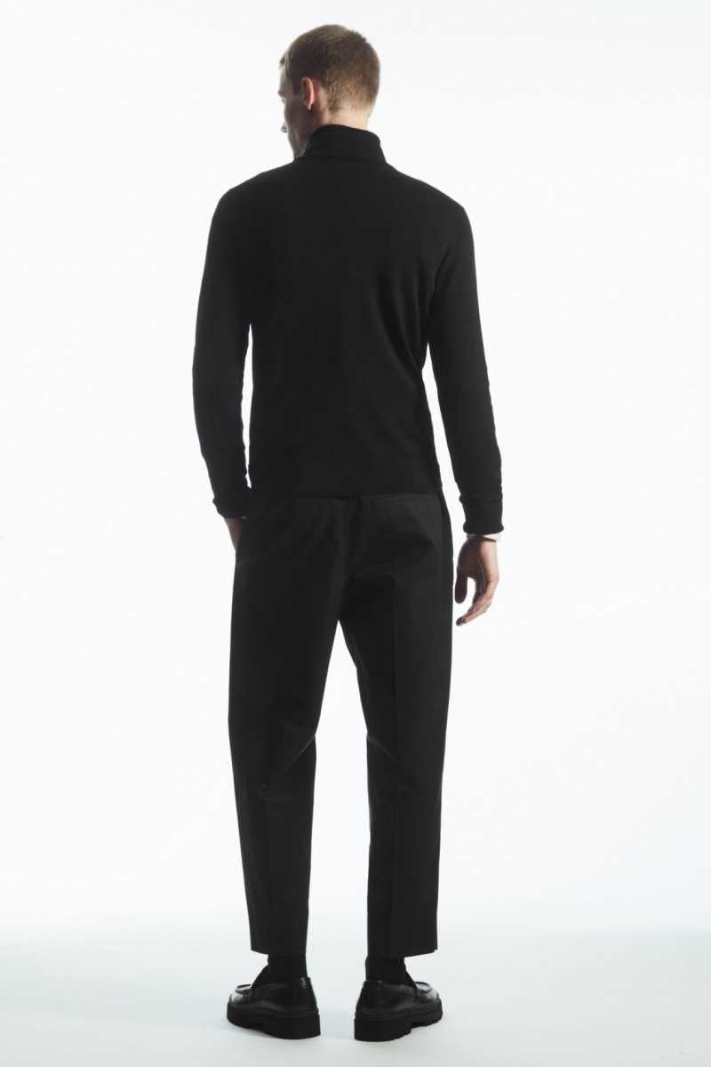 Black Men's COS Funnel-Neck Wool Half-Zip Sweaters | 687450VUL