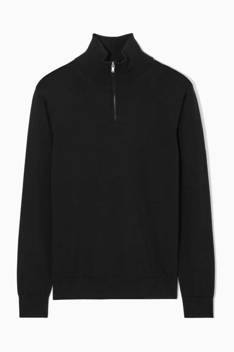 Black Men's COS Funnel-Neck Wool Half-Zip Sweaters | 687450VUL