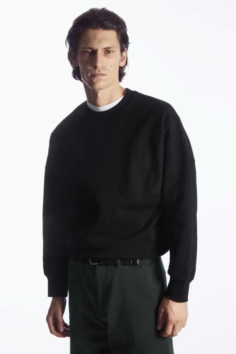 Black Men's COS Oversized Exposed-Seam Sweatshirts | 572306URL