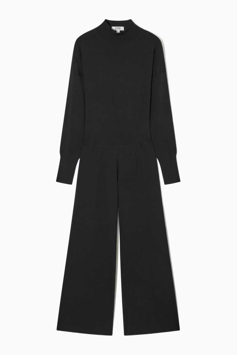 Black Women's COS Backless Knitted Turtleneck Jumpsuit | 365148SBW