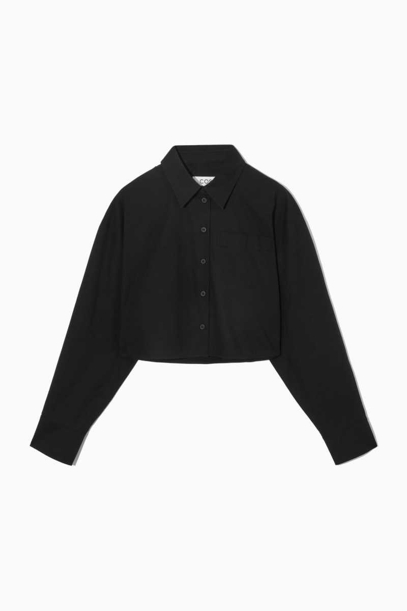 Black Women's COS Cropped Poplin Shirts | 986103WNB