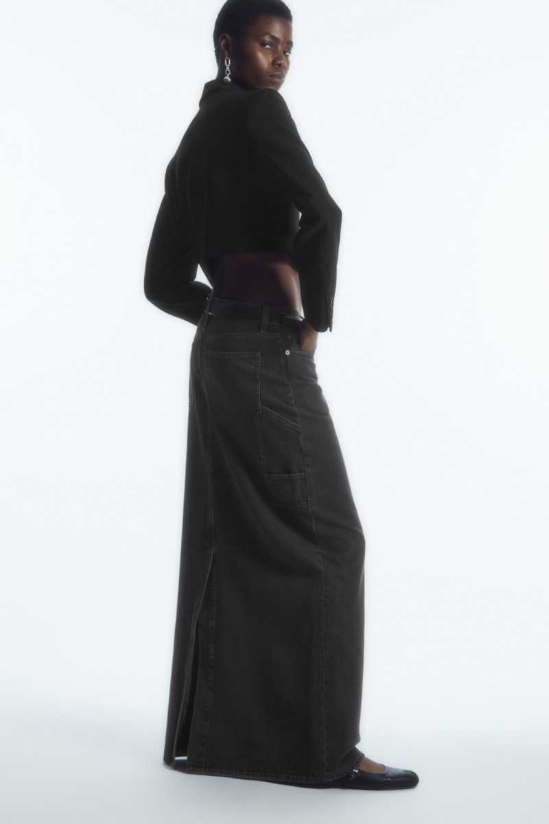 Black Women's COS Denim Maxi Skirts | 807295AWZ