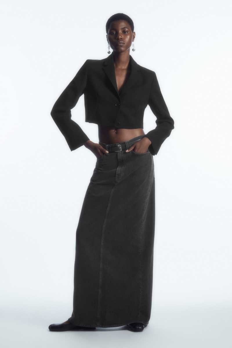 Black Women\'s COS Denim Maxi Skirts | 807295AWZ