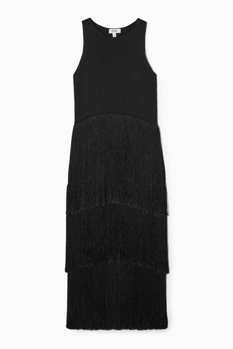 Black Women's COS Fringedred Midi Dress | 839124UEV