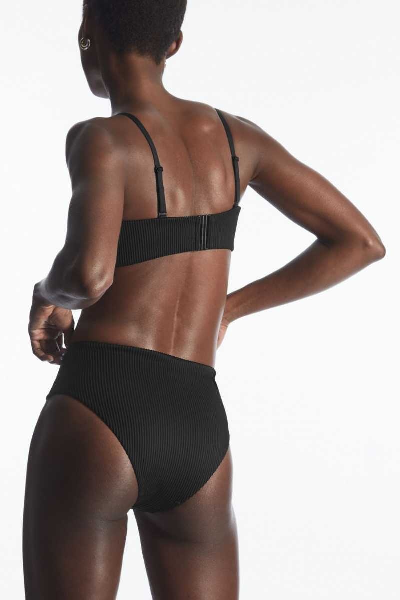 Black Women's COS High-Waisted Ribbed Bikini Briefs Swimwear | 632194DGL