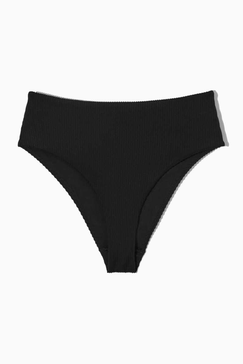 Black Women's COS High-Waisted Ribbed Bikini Briefs Swimwear | 632194DGL