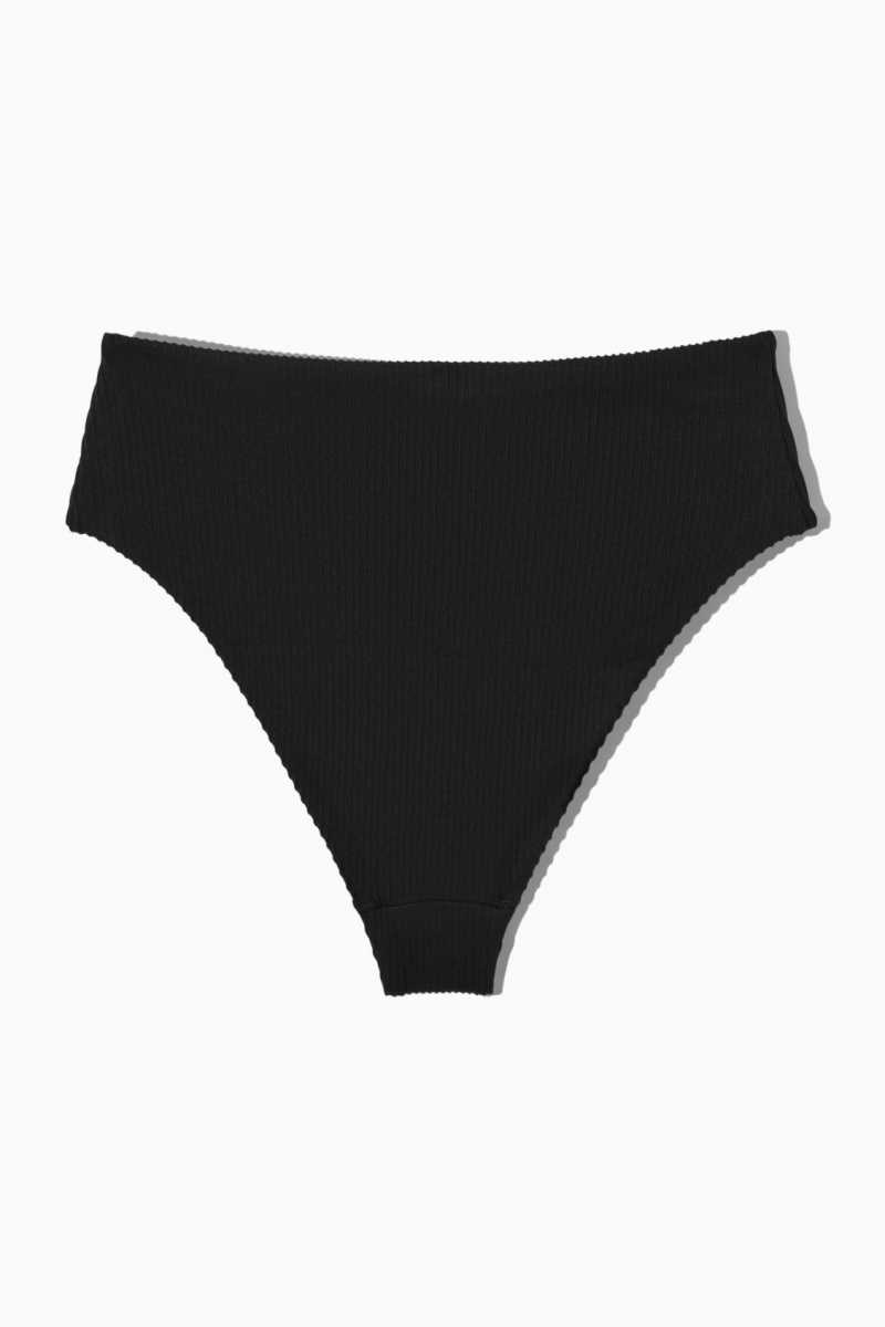 Black Women's COS High-Waisted Ribbed Bikini Briefs Swimwear | 632194DGL