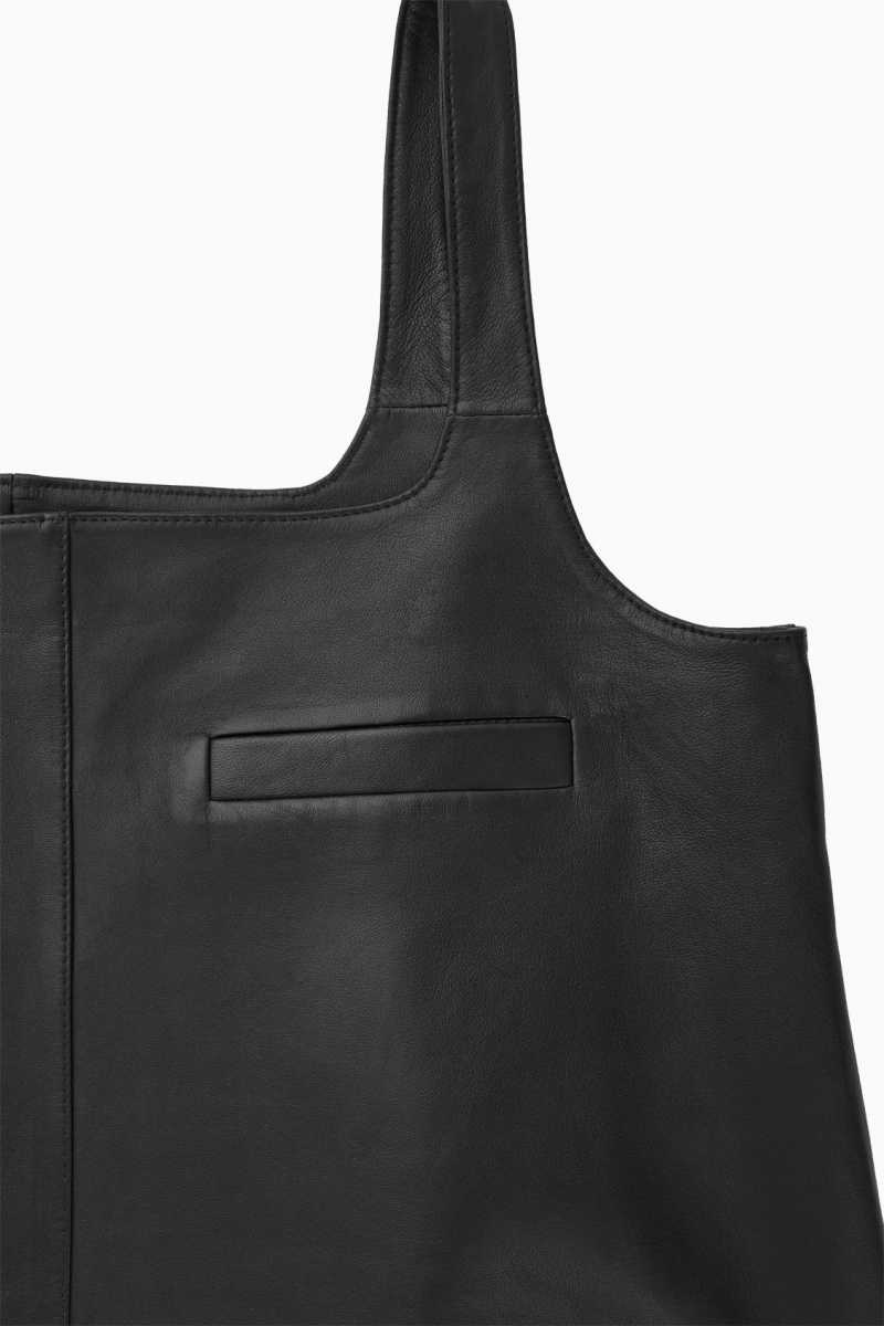 Black Women's COS Leather Mini Pinafore Dress | 259134BDX