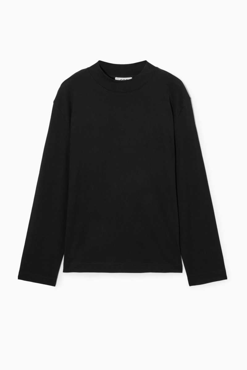 Black Women's COS Long-Sleeved Mock-Neck T-Shirt | 378651CED